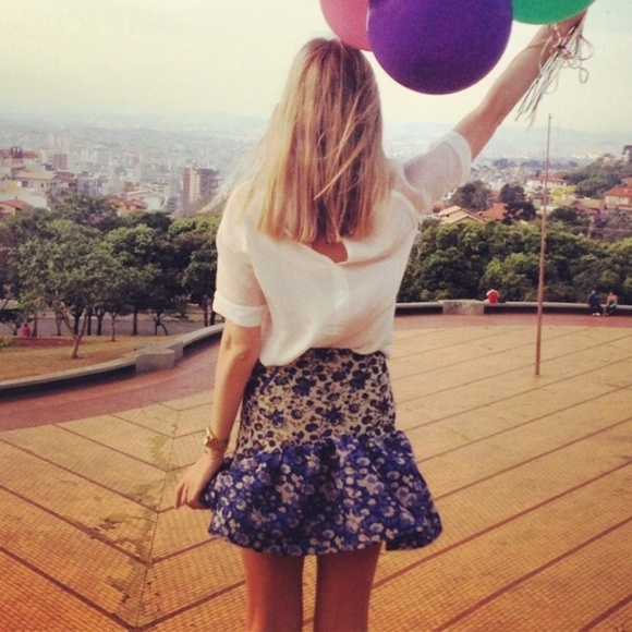 ASOS Blue Metallic Jacquard Ruffle Trumpet Skirt 4 - Picture 3 of 5